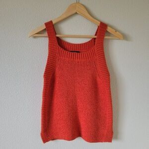 J CREW Orange Square Neck Vest Size S Cotton Blend Chunky Knit Tank
